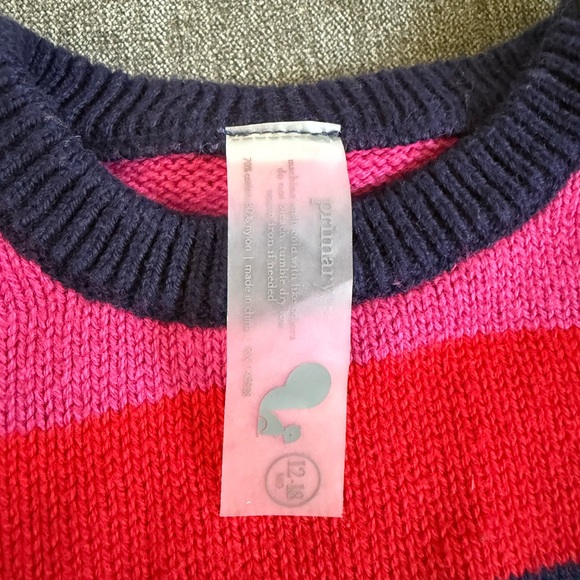 Primary Rainbow Stripe Knit Sweater Toddler 12-18 Months Colorblock Pullover - Picture 2 of 5